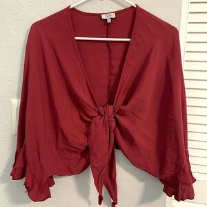 Tobi | Red, Cropped Front Tie Blouse (Size S)